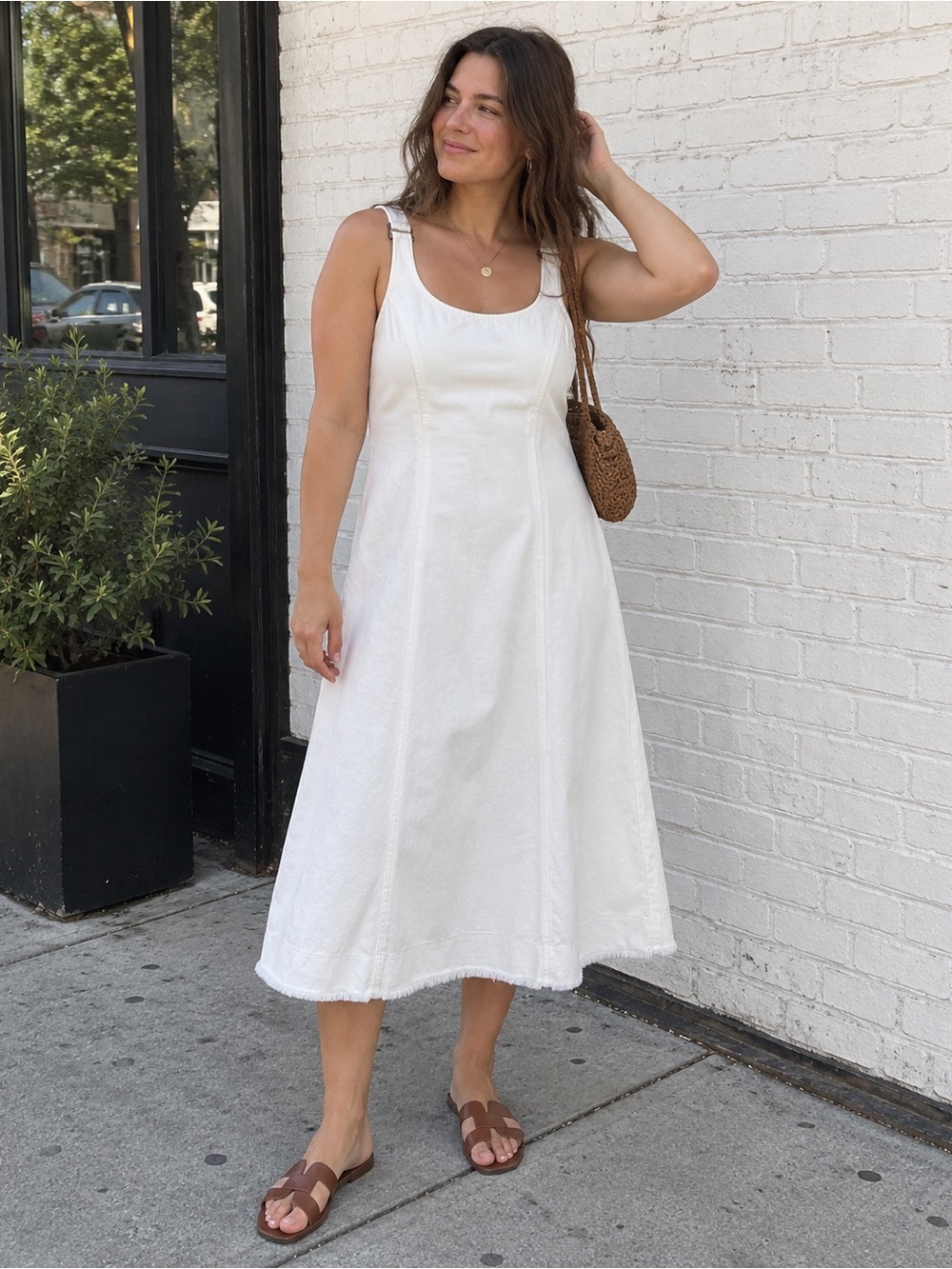 Madewell White Cotton Sleeveless Midi Dress - Classic Scoop Neck